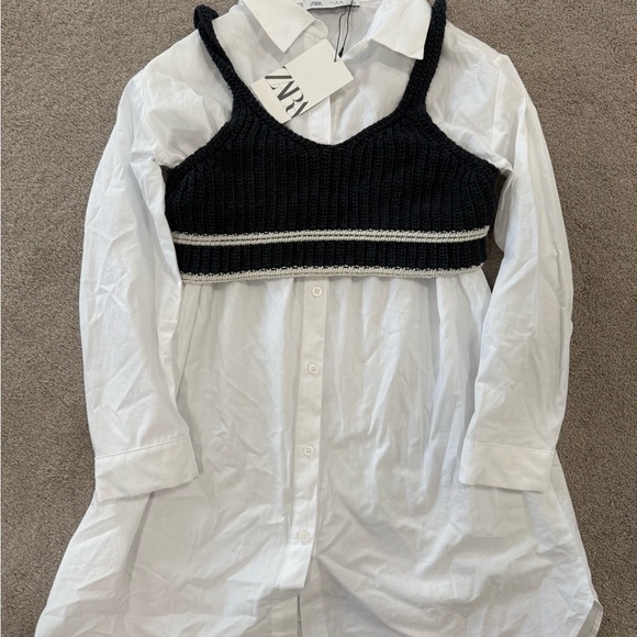 Zara Other - Zara White Shirt with Black Knit Overlay